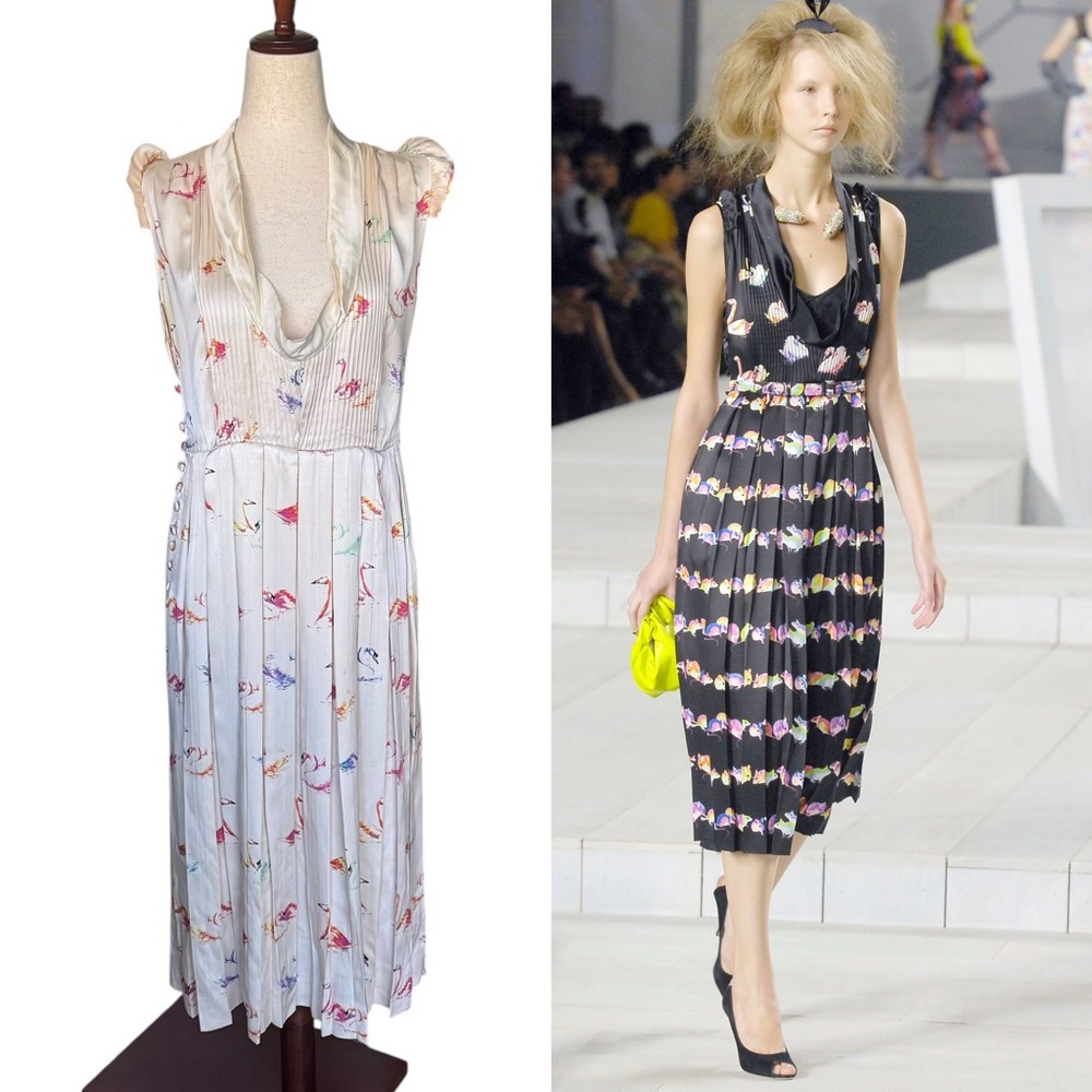 Vintage Marc Jacobs Collection Spring 2008 Silk Swan Dress Size 2
